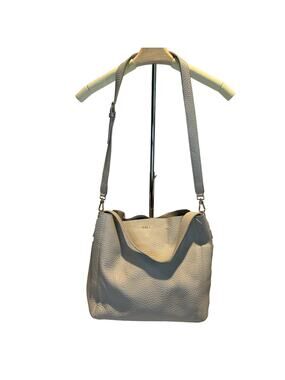Authentic Furla Capriccio Hammered Leather Large Shoulder Bag Gray Beige, EUC